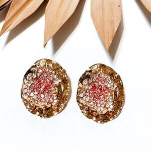 Zara Textured Gold Earrings with Pink Highlights